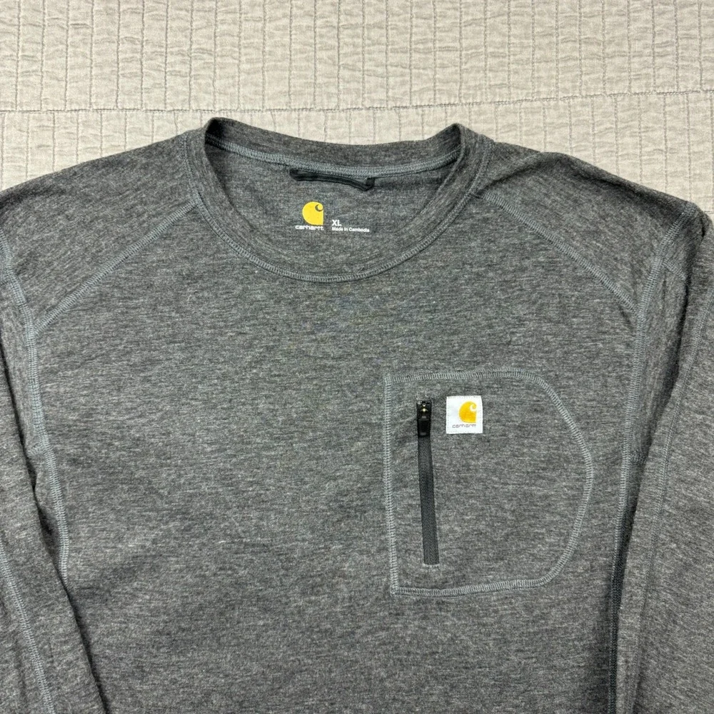 Carhartt Force Shirt‎ Men XL Gray Wool Blend Base Layer Workwear Long Sleeve
